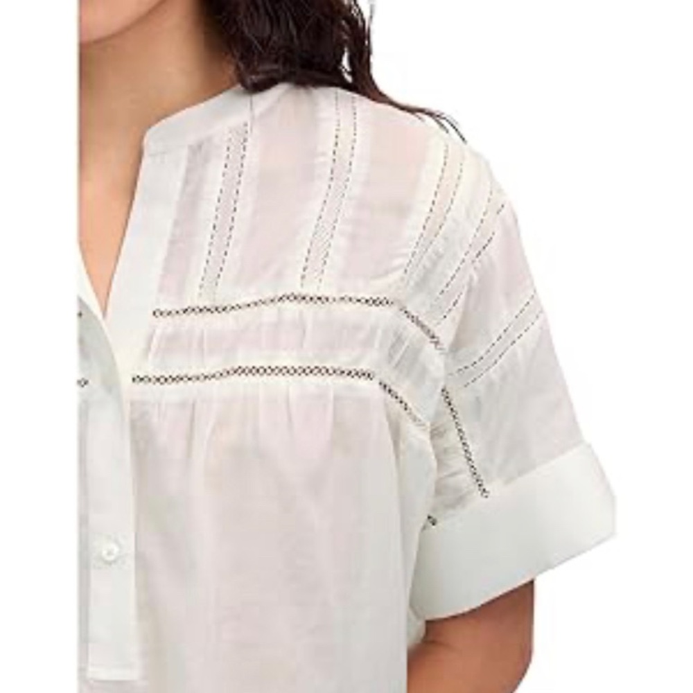 Madewell Women's White Lace-Inset Pintucked Henley Top Size XL NWT - Picture 3 of 12